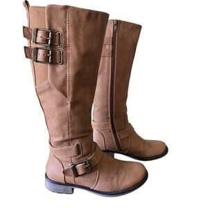 Baretraps Womens Sebastian Tan Brown Tall Zip Up Boots 6 M Stretch Calf Flawed
